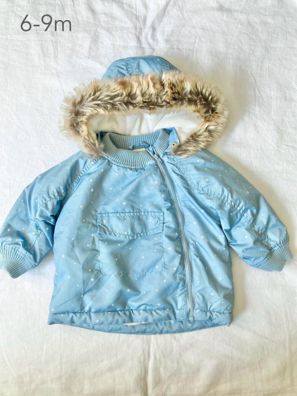 H&M 6-9 Months Baby Blue Stars Winter Jacket Cold Weather Fleece Lined